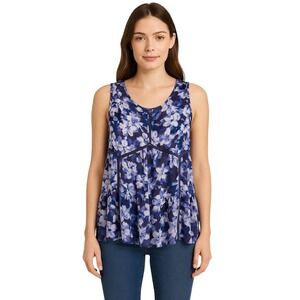 Jessica Simpson Large Top Blue Floral Tiered Oversized Trapeze Sleeveless 1672